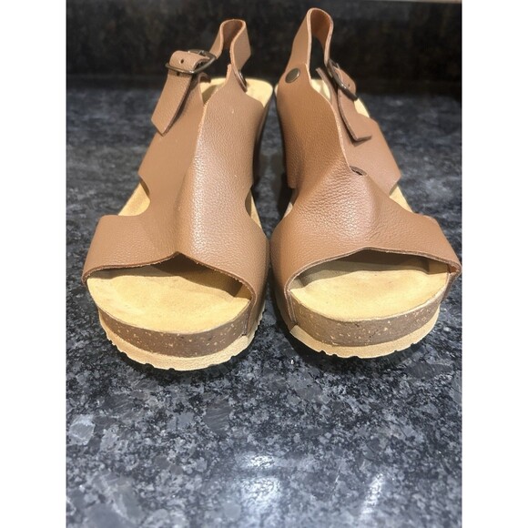 BioNatura Tessa Tan Leather Wedge Sandals Women’s Size 39 8 Support Classic Boho - Picture 3 of 8